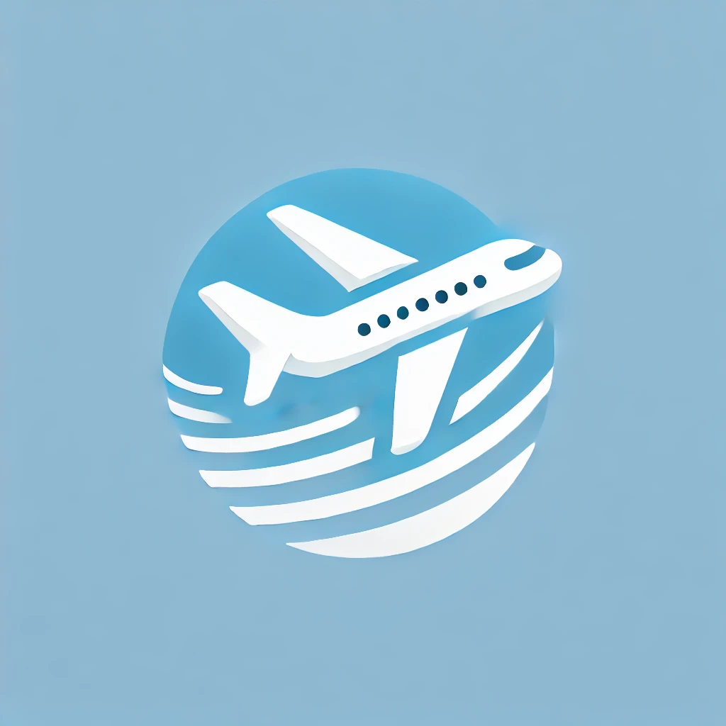 DALL·E 2024-08-10 20.32.38 - Design a modern and sleek logo that features a white airplane on a sky blue background to represent travel. The airplane should be central to the desi